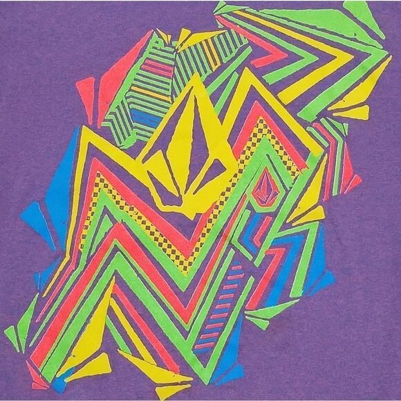 VINTAGE 90s Volcom Retro Neon Vaporwave Print Tee - Picture 2 of 9